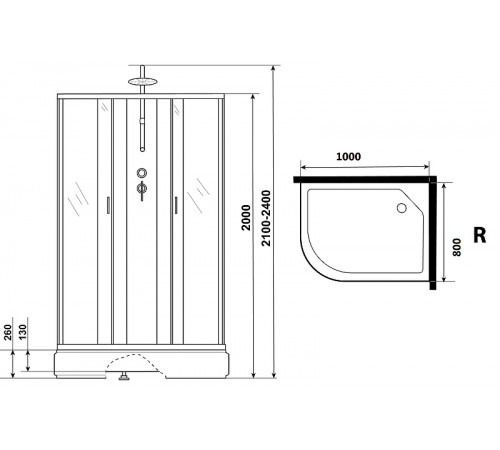 Душевая кабина Niagara Classic 100х80 R NG-33084-14RBKTG с гидромассажем