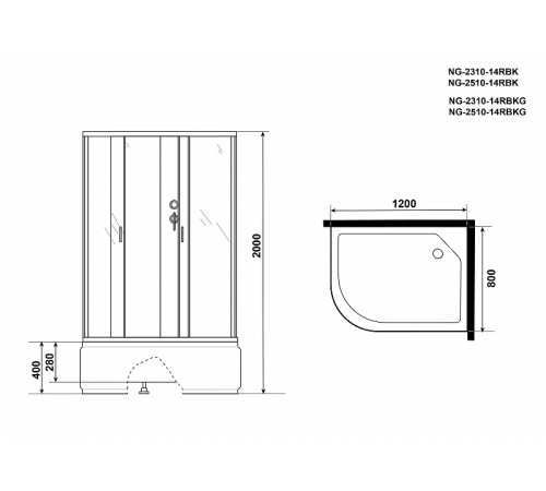 Душевая кабина Niagara Classic 120x80 R NG-2510-14RBK без гидромассажа