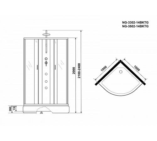 Душевая кабина Niagara Classic 100x100 NG-3302-14BKTG с гидромассажем