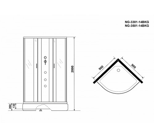 Душевая кабина Niagara Classic 90x90 NG-3301-14BKG с гидромассажем