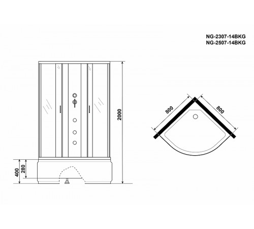 Душевая кабина Niagara Classic 80x80 NG-2307-14BKG с гидромассажем