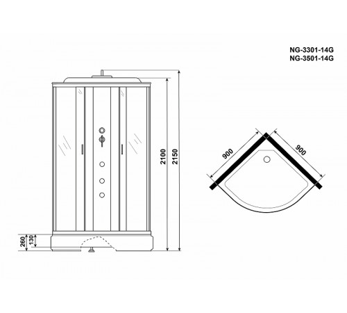 Душевая кабина Niagara Classic 90x90 NG-3501-14G с гидромассажем