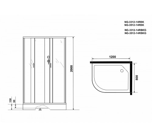 Душевая кабина Niagara Classic 120x80 R NG-3312-14RBKG с гидромассажем