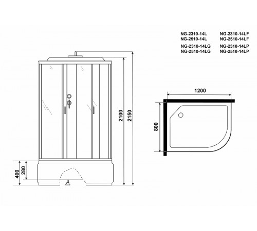 Душевая кабина Niagara Classic 120x80 L NG-2510-14LP без гидромассажа