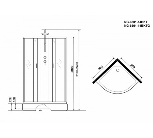 Душевая кабина Niagara Classic 90x90 NG-6501-14BKTG с гидромассажем