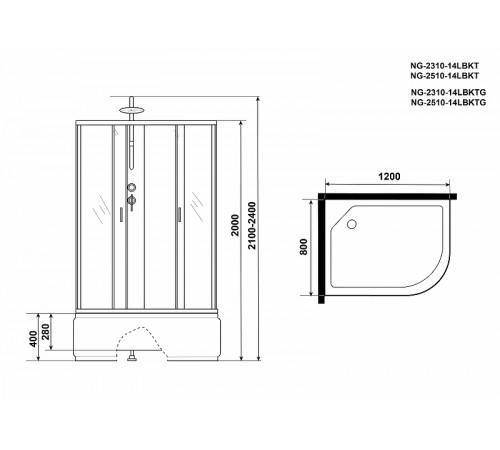 Душевая кабина Niagara Classic 120x80 L NG-2310-14LBKTG с гидромассажем