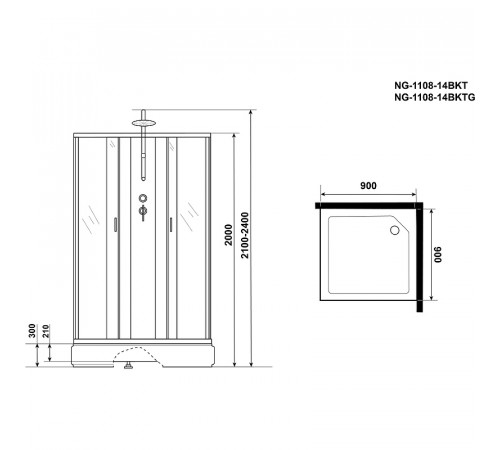 Душевая кабина Niagara Classic 90x90 NG-1108-14BKT без гидромассажа