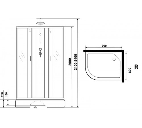 Душевая кабина Niagara Classic 90х80 R NG-33984-14RBKTG с гидромассажем