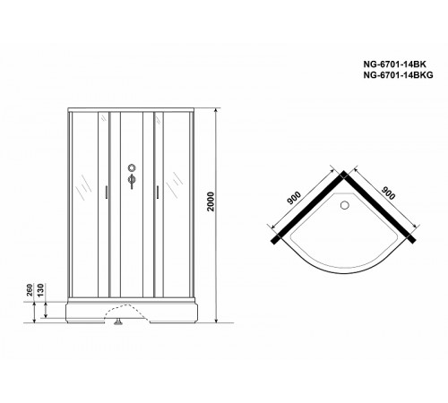 Душевая кабина Niagara Classic 90x90 NG-6701-14BKG с гидромассажем