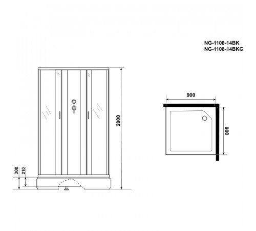 Душевая кабина Niagara Classic 90x90 NG-1108-14BKG с гидромассажем