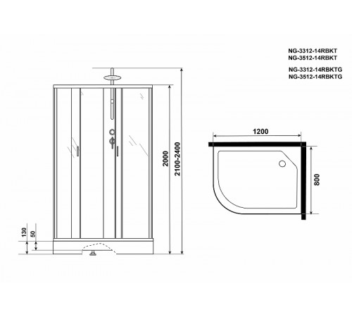 Душевая кабина Niagara Classic 120x80 R NG-3312-14RBKTG с гидромассажем