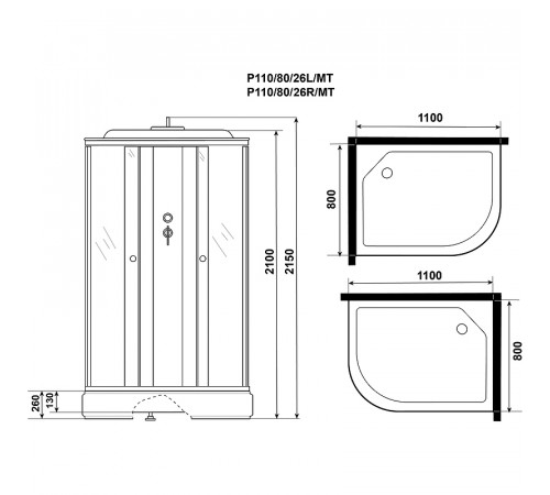 Душевая кабина Niagara Promo 110x80 L P110/80/26L/MT без гидромассажа