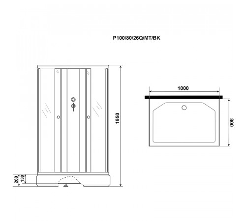 Душевая кабина Niagara Promo 100x80 P100/80/26Q/MT/BK без гидромассажа