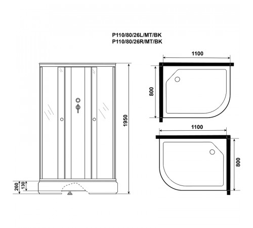 Душевая кабина Niagara Promo 110x80 L P110/80/26L/MT/BK без гидромассажа