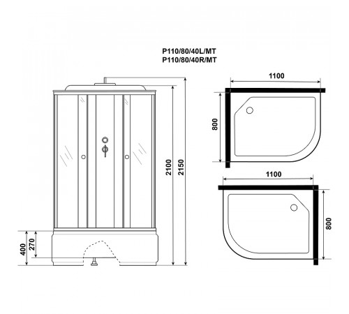 Душевая кабина Niagara Promo 110x80 L P110/80/40L/MT без гидромассажа