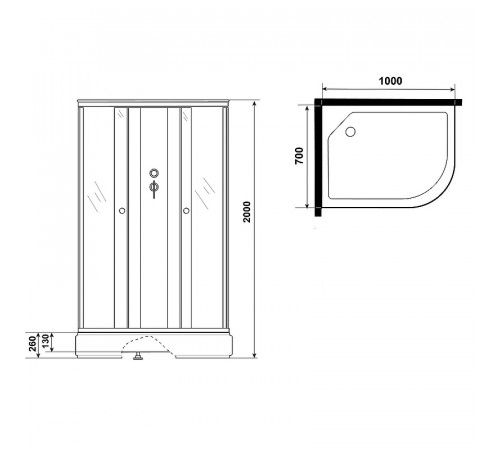 Душевая кабина Niagara Promo 100x70 L P100/70/26L/MT/BK без гидромассажа