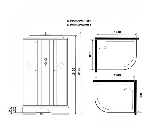 Душевая кабина Niagara Promo 120x80 L P120/80/26L/MT без гидромассажа