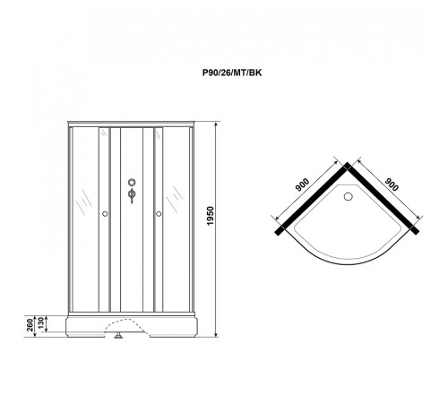 Душевая кабина Niagara Promo 90x90 P90/26/MT/BK без гидромассажа