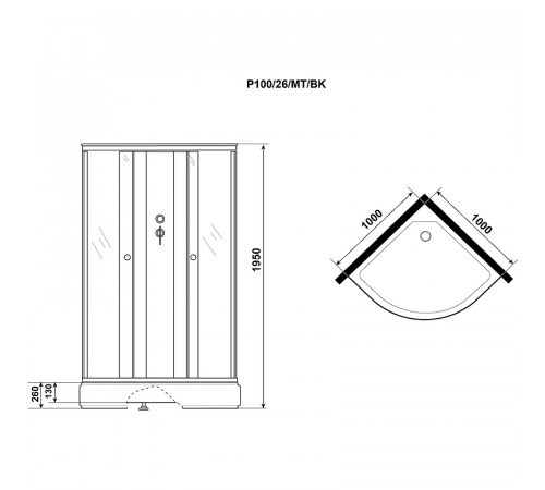 Душевая кабина Niagara Promo 100x100 P100/26/MT/BK без гидромассажа