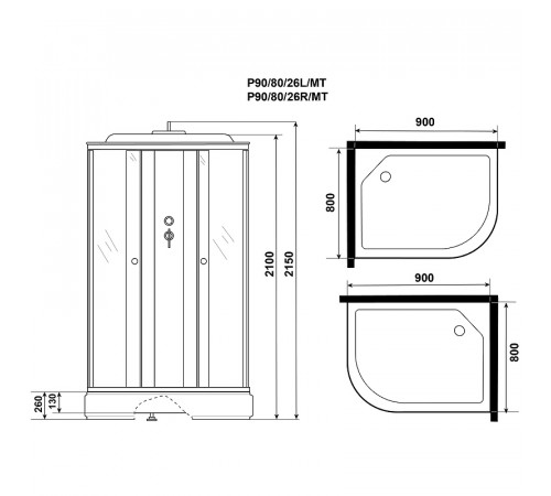 Душевая кабина Niagara Promo 90x80 L P90/80/26L/MT без гидромассажа