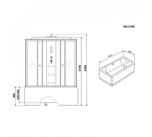 Душевая кабина Niagara Ultra 150x70 NG-3150-01 с гидромассажем