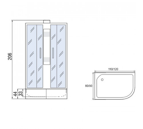 Душевая кабина Мономах Б/К 110x80x44 МЗ L 10000005831 без гидромассажа
