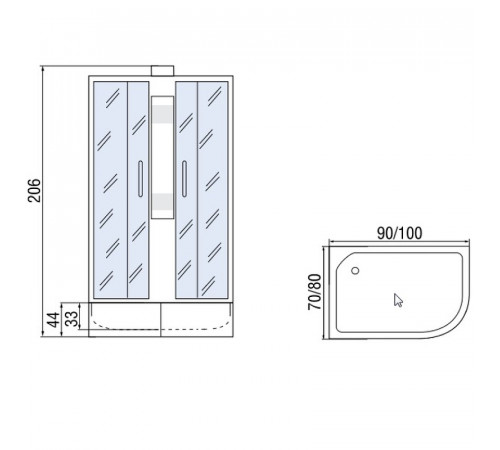 Душевая кабина Мономах Б/К 100x80x44 МЗ R 10000005830 без гидромассажа