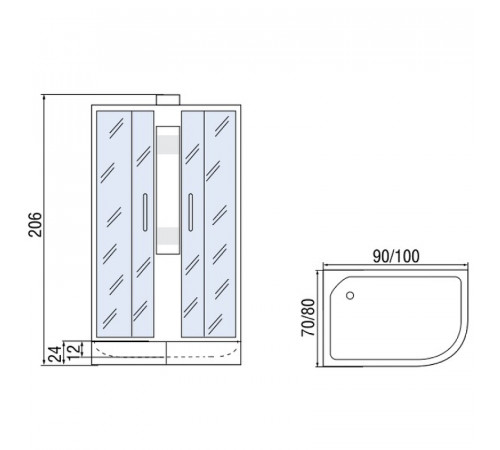 Душевая кабина Мономах Б/К 90x70x24 МЗ L 10000005803 без гидромассажа