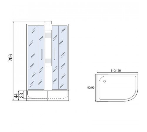 Душевая кабина Мономах Б/К 110x80x44 МЗ R 10000005832 без гидромассажа
