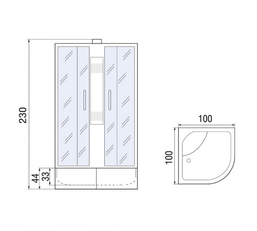 Душевая кабина Мономах XL Б/К 100x100x44 С МЗ 10000012112 без гидромассажа