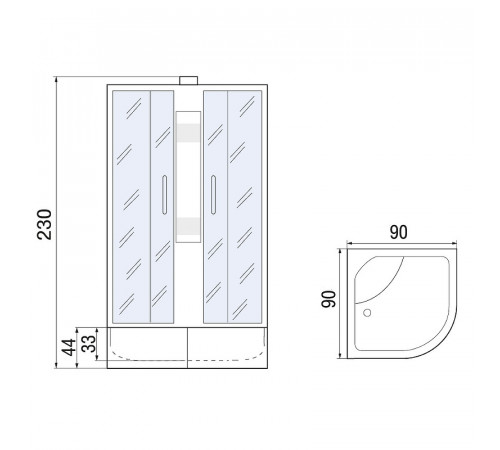 Душевая кабина Мономах XL Б/К 90x90x44 С МЗ 10000012110 без гидромассажа