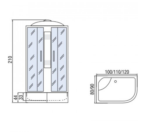 Душевая кабина Мономах 100x80x44 C МЗ L 10000005838 без гидромассажа