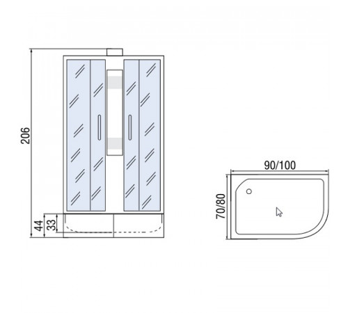 Душевая кабина Мономах Б/К 100x80x44 МЗ L 10000005829 без гидромассажа