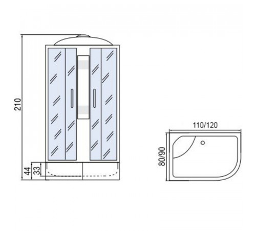 Душевая кабина Мономах 120x80x44 C МЗ L 10000005841 без гидромассажа