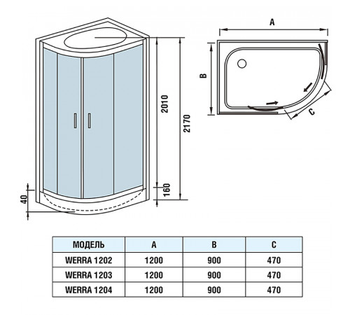 Душевая кабина WeltWasser WW500 Werra 1204 120x90 L 10000006431 с гидромассажем