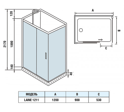 Душевая кабина WeltWasser WW500 Laine 1211 120x90 10000003274 профиль Хром стекло прозрачное