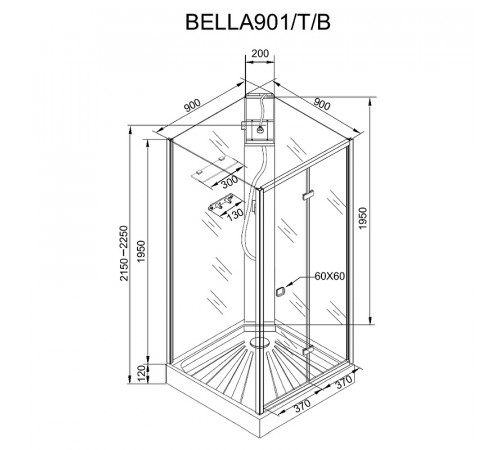 Душевая кабина Ceruttispa Bella 90x90 BELLA901B без гидромассажа