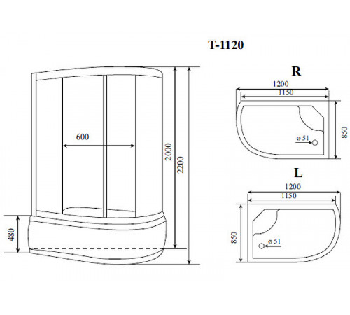 Душевая кабина Timo Standart 120x85 T-1120R с гидромассажем