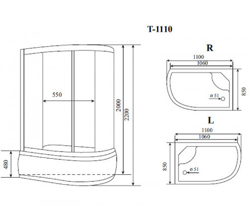 Душевая кабина Timo Standart 110x85 T-1110L с гидромассажем