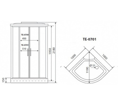 Душевая кабина Timo Eco 100x100 TE-0701 с гидромассажем