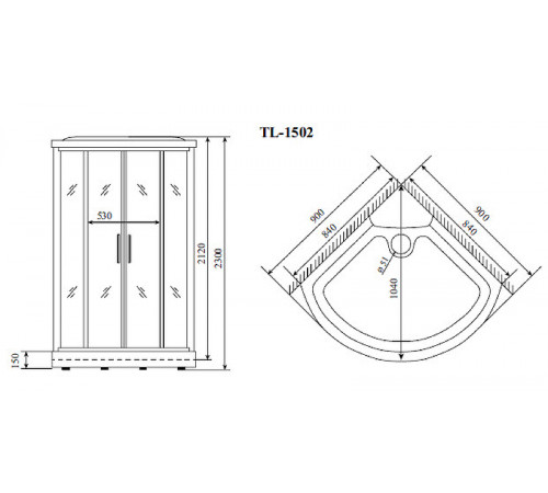 Душевая кабина Timo Lux 90x90 TL-1502 с гидромассажем