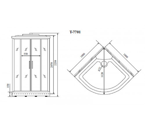 Душевая кабина Timo Lux 100x100 T-7701 с гидромассажем