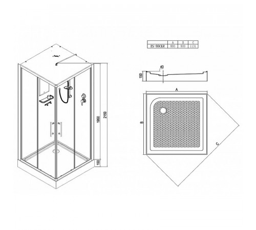 Душевая кабина Esbano ES-80CKR 80x80 ESKB80CKR без гидромассажа