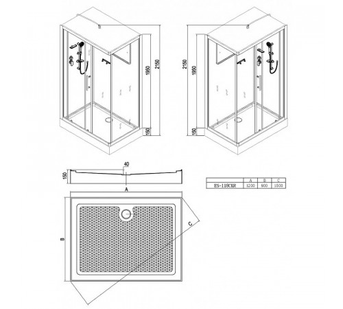 Душевая кабина Esbano ES-129CKR 120x90 ESKB129CKR без гидромассажа