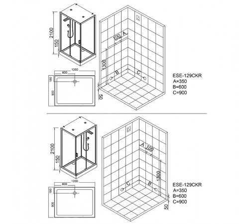 Душевая кабина Esbano ESE-129CKR 120x90 ESKE129CKR без гидромассажа