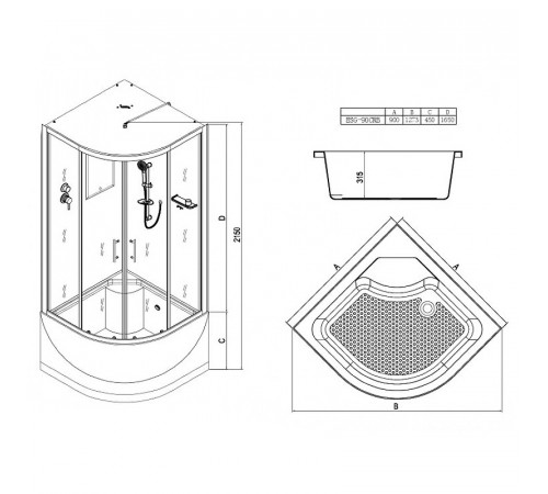 Душевая кабина Esbano ESG-90CRB 90x90 ESKG90CRB без гидромассажа