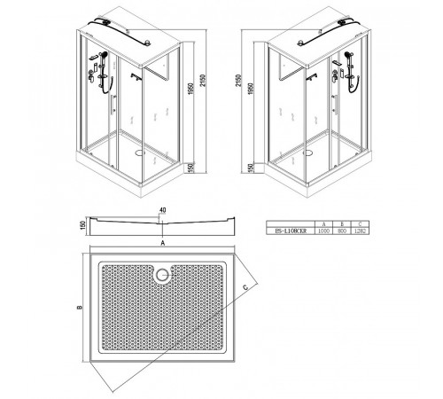 Душевая кабина Esbano ES-L108CKR 100x80 ESKL108CKR без гидромассажа