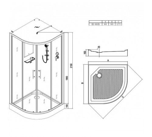 Душевая кабина Esbano ES-90CR 90x90 ESKB890CR без гидромассажа