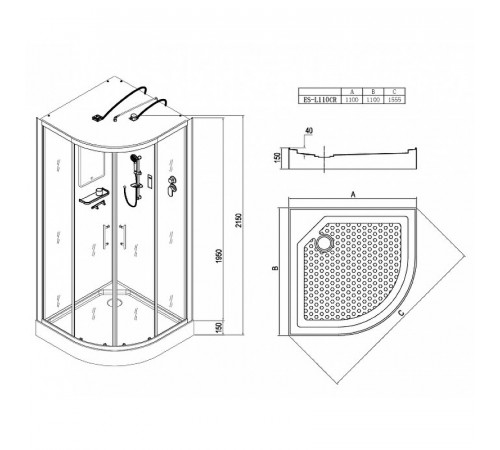 Душевая кабина Esbano ES-L110CR 110x110 ESKL110CR без гидромассажа