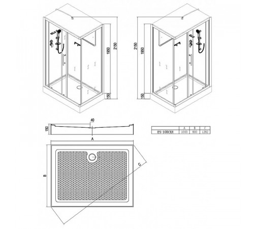 Душевая кабина Esbano ES-108CKR 100x80 ESKB108CKR без гидромассажа